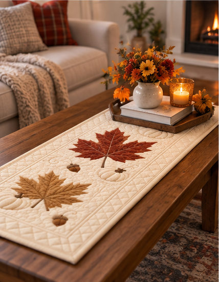 Neutral Maple Leaf Pumpkin Quilted Table Runner Patchwork Quilt Minimalist Autumn Kitchen Decor Elegant Fall Table Centerpiece New Cozy Gift 716ab7e4-9f18-40ba-86d4-c87930530179-set2_03_bottom_left.png