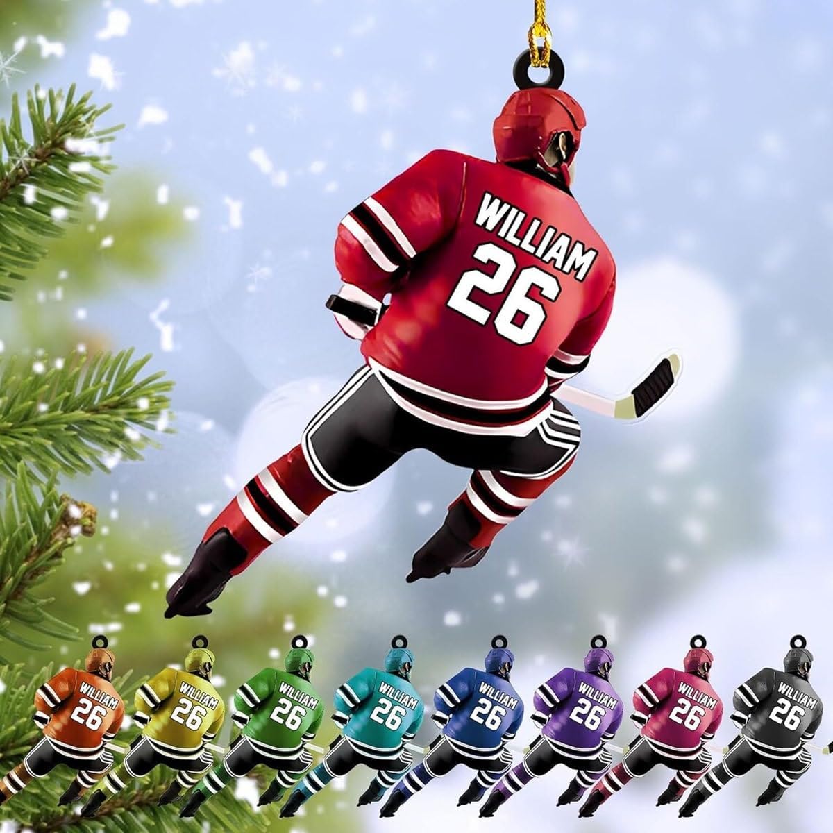 Personalized Hockey Ornament - Ice Skate Christmas Tree Ornament Custom Hockey Player Bulk Team Gift