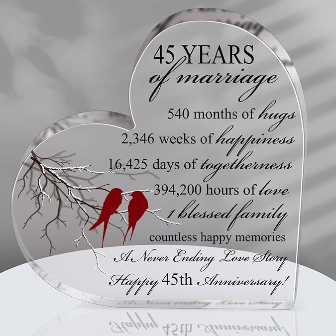 Years of Marriage Gift Wedding Anniversary Heart Marriage Keepsake Decoration Gift for Couple Parent Women Mom Husband Wife
