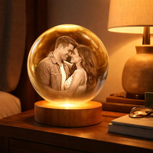 Personalized 3D Photo Crystal Ball, Custom Engraved Picture Lamp with Wood Base, Night Light for Couples, Gifts for Him Her Valentines Day, Anniversary, Personalized Gifts for Husband, Wife