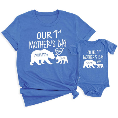Our 1st Mother's Day Shirt, Mommy and Me Shirts, Matching First Mother's Day Outfits, Customizable with Names and Date, Baby Bodysuit and Mom Shirt Set, Mother's Day Gift Idea