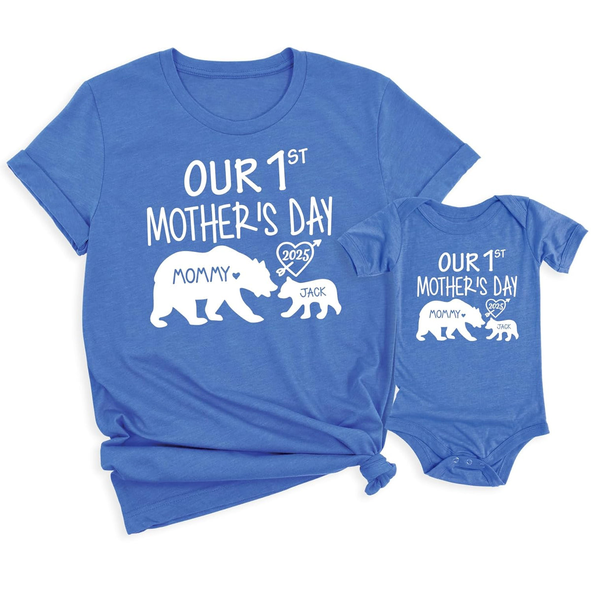 Our 1st Mother's Day Shirt, Mommy and Me Shirts, Matching First Mother's Day Outfits, Customizable with Names and Date, Baby Bodysuit and Mom Shirt Set, Mother's Day Gift Idea