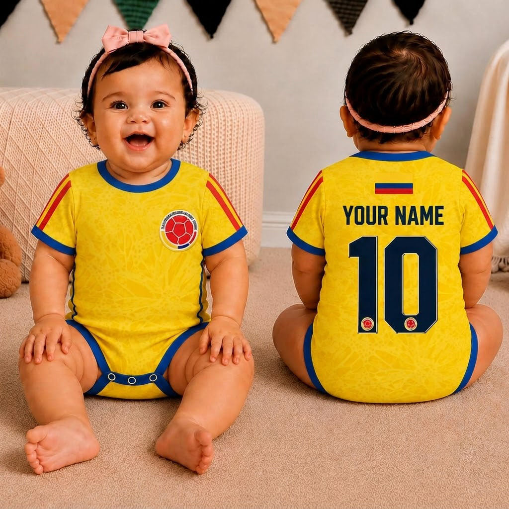 Colombia Baby Bodysuit World Cup 2026, Personalized Soccer Baby Onesie, Custom Name Number Colombia Football Outfit