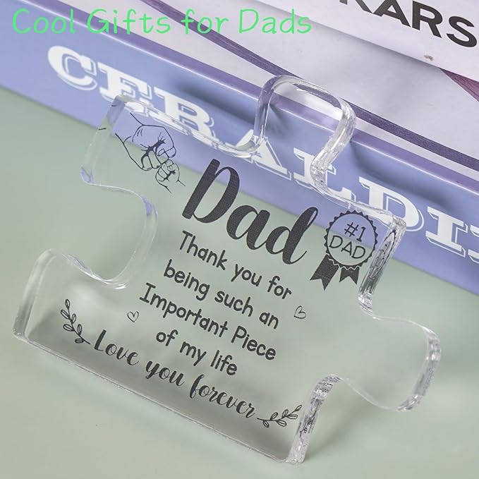 Gifts for Dad, Christmas Gifts for Dad, Fathers Day Gift, Acrylic Puzzle Piece Plaque Birthday Gifts for Dad, Father's Day Gift from Daughter, Son, Men Birthday Gift Ideas, Best Dad Gifts
