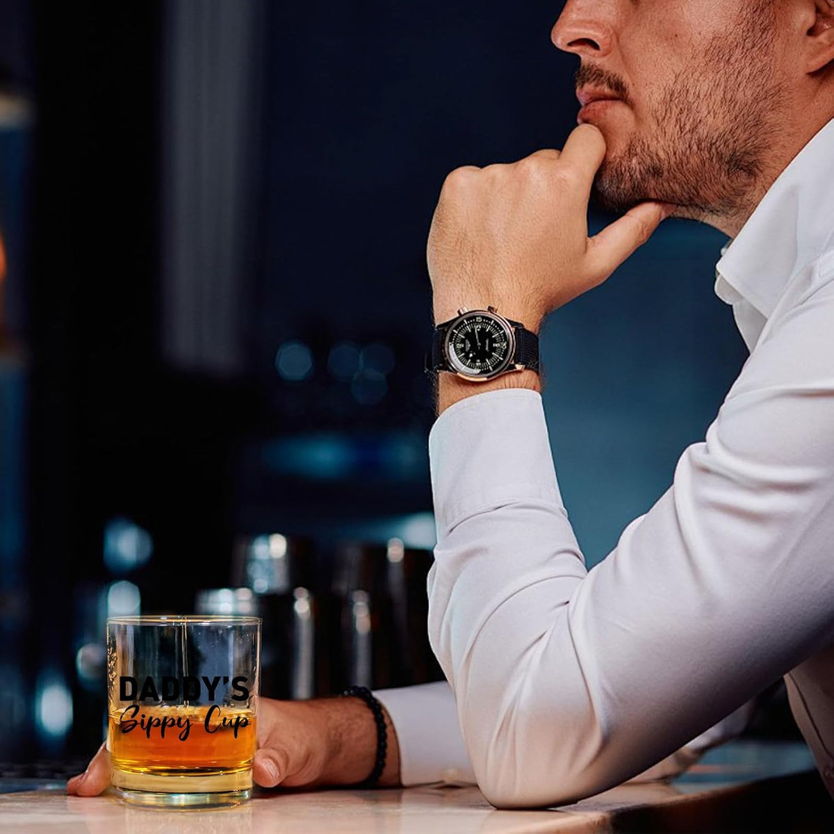 Fathers Day Dad Gifts for New Dad Husband from Daughter Son Wife, Whiskey Glass Birthday Valentines Anniversary Christmas Funny Gag Gift Ideas Bourbon Scotch Presents for Expecting Father