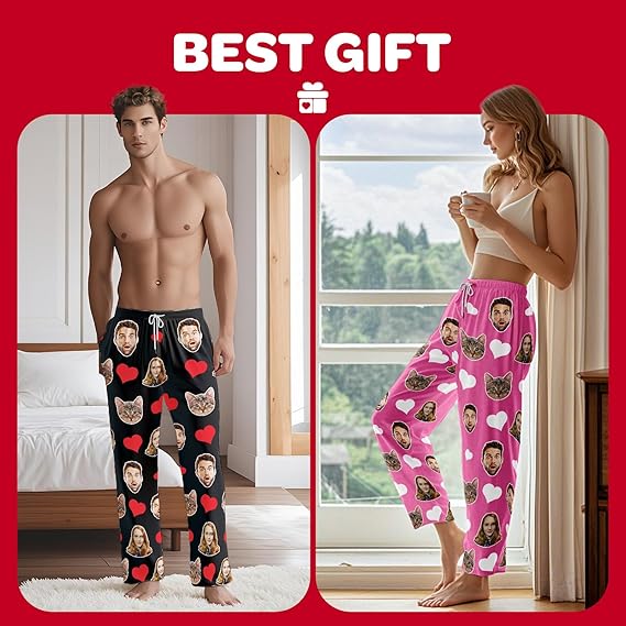 Custom Pajama Pants with Photo Men Women,Engagement Gifts for Couples,Personalized Wedding Gifts Christmas Gift For Men Women Cat Lovers Dog Lovers