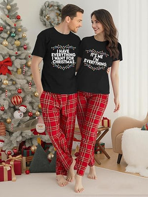 Christmas Couples Shirts His and Her Matching Xmas Outfits Sets Funny Christmas Family Pajamas Short Sleeve Tees Top