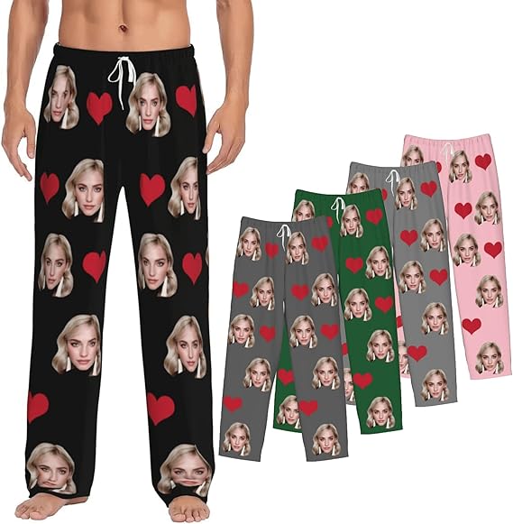 Personalized Pajamas with Photo for Men & Women, Custom Pajama Pants for Valentine's Day, Men's Pajama Pants with Pockets