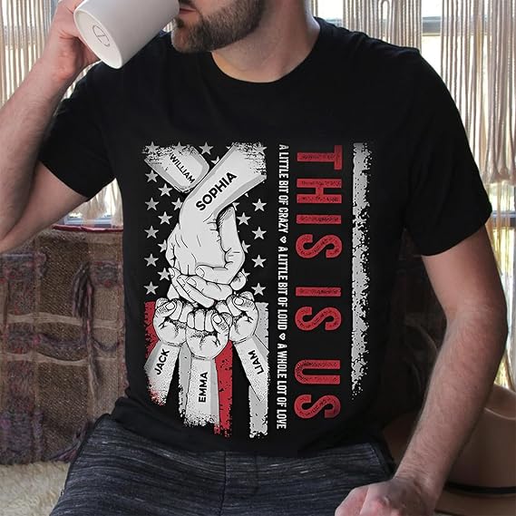 This is Us Personalized Dad Shirts Custom Dad Mom Shirt with Kids Names Family Gift Couple Gift Birthday Fathers Day Shirt for Daddy Mommy