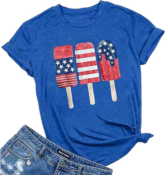 4th of July Shirts Women American Flag Patriotic T-Shirts USA Star Stripes Graphic Tee Tops