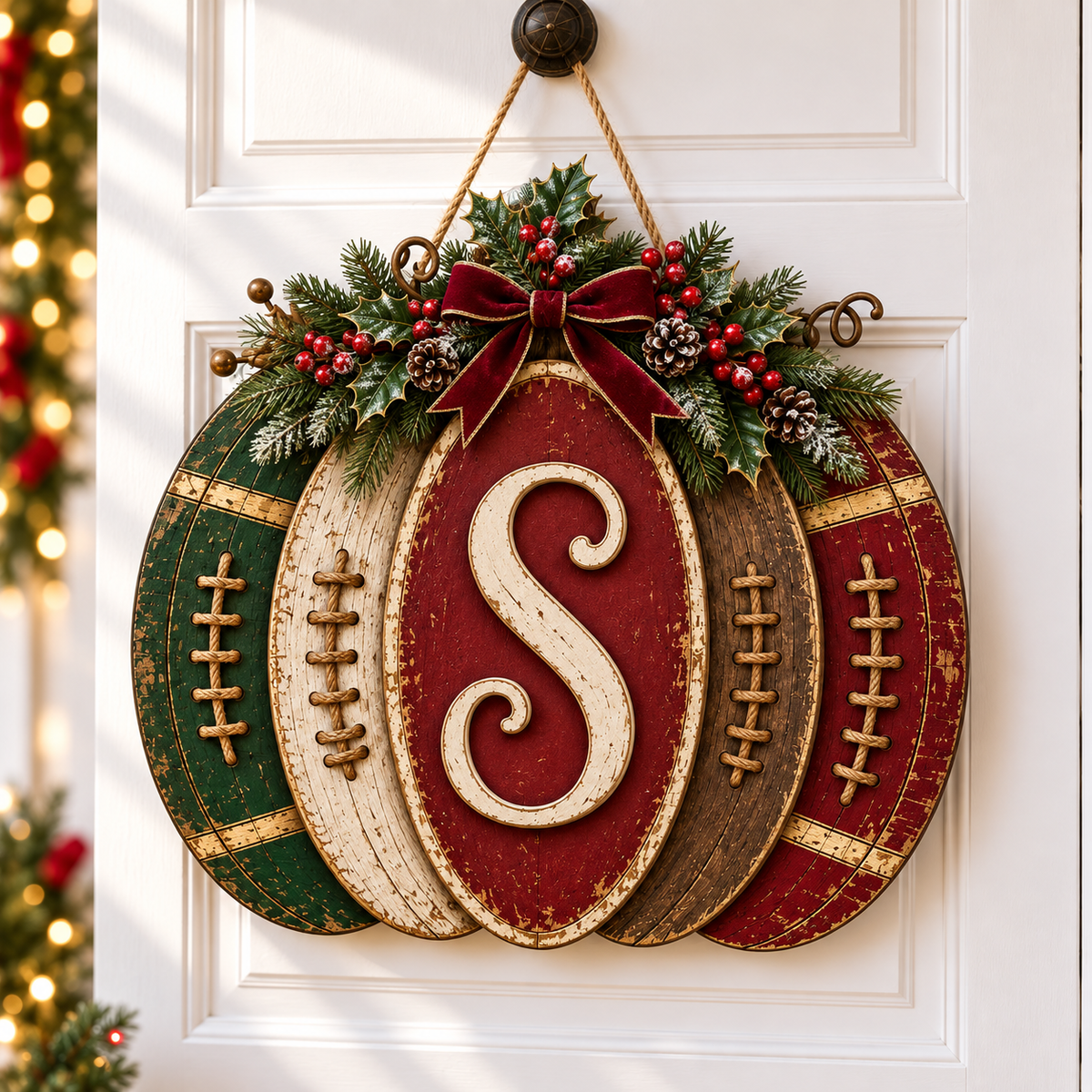 Personalized Christmas Door Sign with Initial – Rustic Layered Wooden Front Door Hanger with Holly and Evergreen 71856dbe-cfab-41dd-956e-e8980c492966-banner-1.png