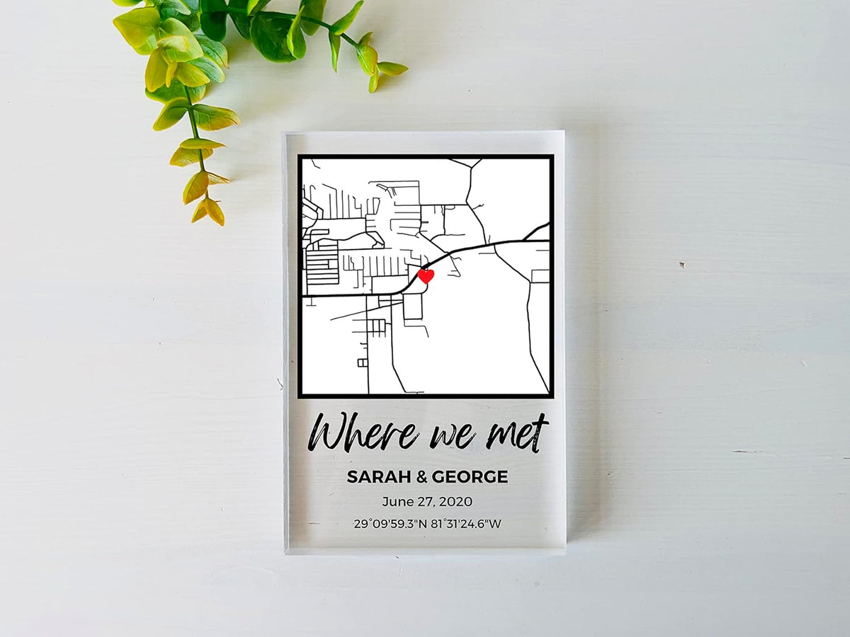 Custom Our First Date Map Block - Couple Map, Where It All Began, Gift for Her, Acrylic Plaque Couple Gift, Custom Location, Couples Gift, Gifts for Wife and Husband Anniversary