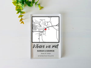 Custom Our First Date Map Block - Couple Map, Where It All Began, Gift for Her, Acrylic Plaque Couple Gift, Custom Location, Couples Gift, Gifts for Wife and Husband Anniversary