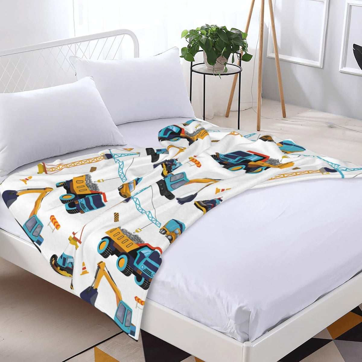 Construction Truck Blanket Boys Excavator Plush Throw Blanket Soft Fuzzy Flannel Tractor Blanket for Bed Couch Sofa Decor Blankets Trucks Car Lover Toddler Kids Blankets Gifts