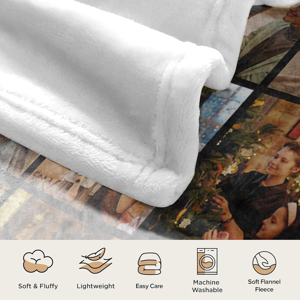 Custom Blanket with Picture, Personalized Throw Photo Blankets Customized Photo Gifts for Mom Dad Women Family