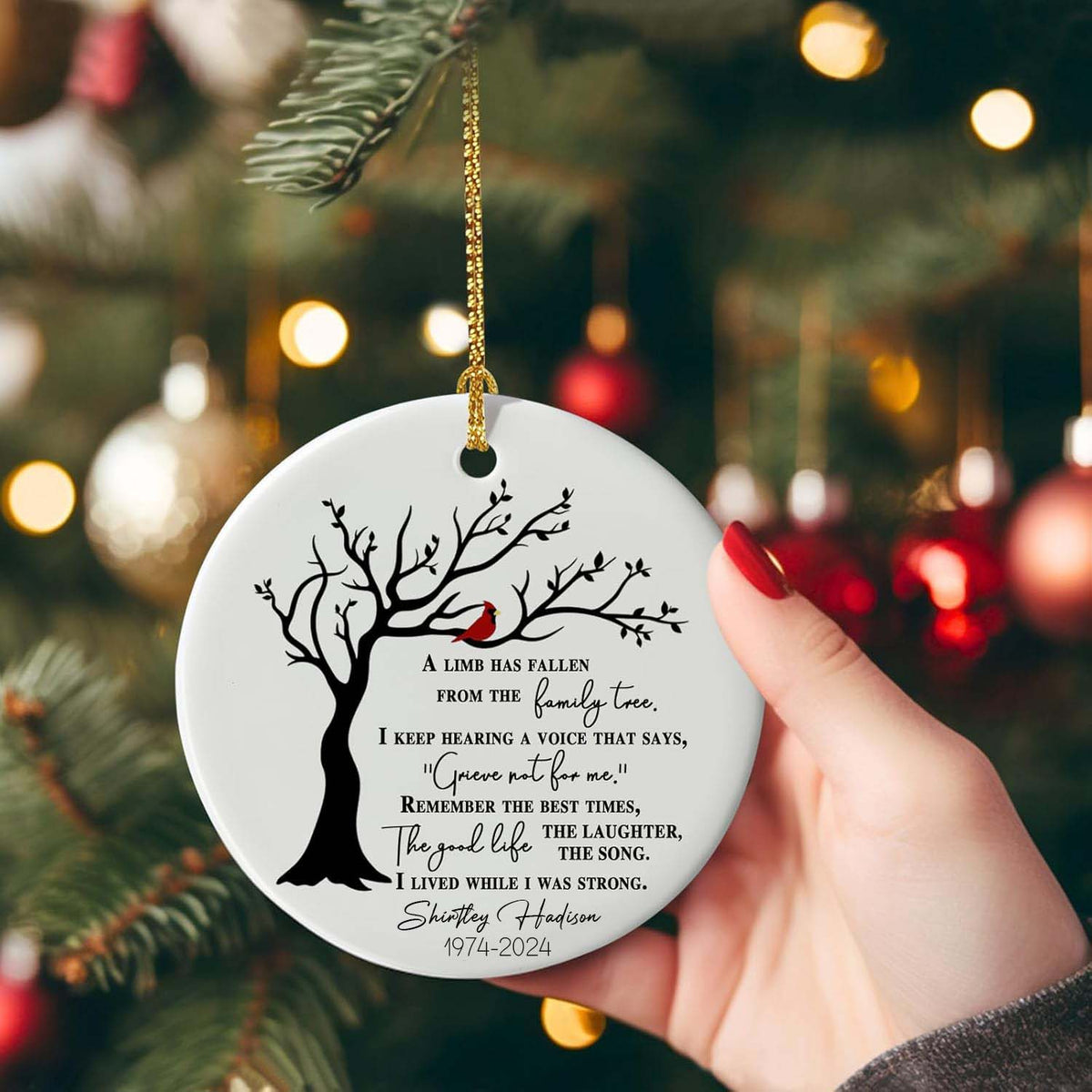 A Limb Has Fallen Memorial Ornament - Red Cardinal, Keepsake, Remembrance Gift, Custom Ornament Family Tree - Family Loss