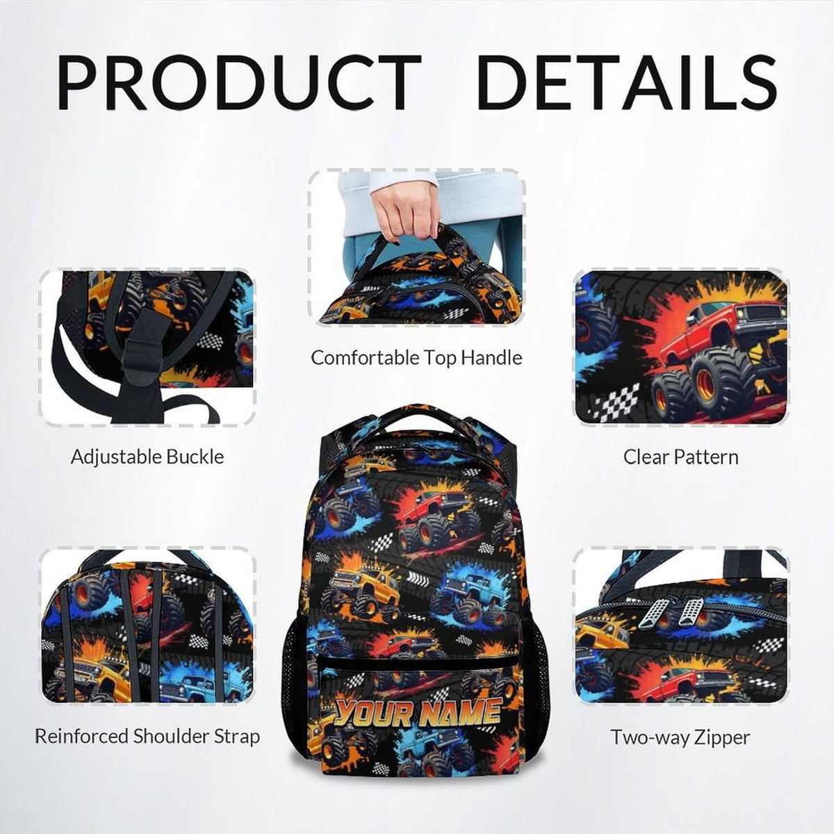 Toddler Backpack - Personalized Truck Backpacks with Name for Boys - Custom Kids Bookbag Gifts for Son - Durable School Bag for Kindergarten/Preschool/Elementary