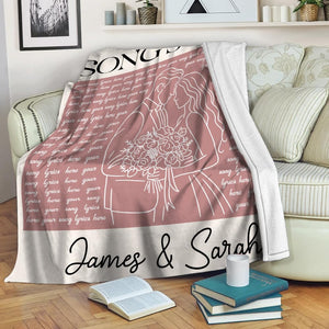Personalized Song Lyrics Blanket Custom Couple Gift with Names, Favorite Song & Photo Romantic Line Art Style Throw for Him or Her Anniversary or Valentine s Gift for Husband or Wife