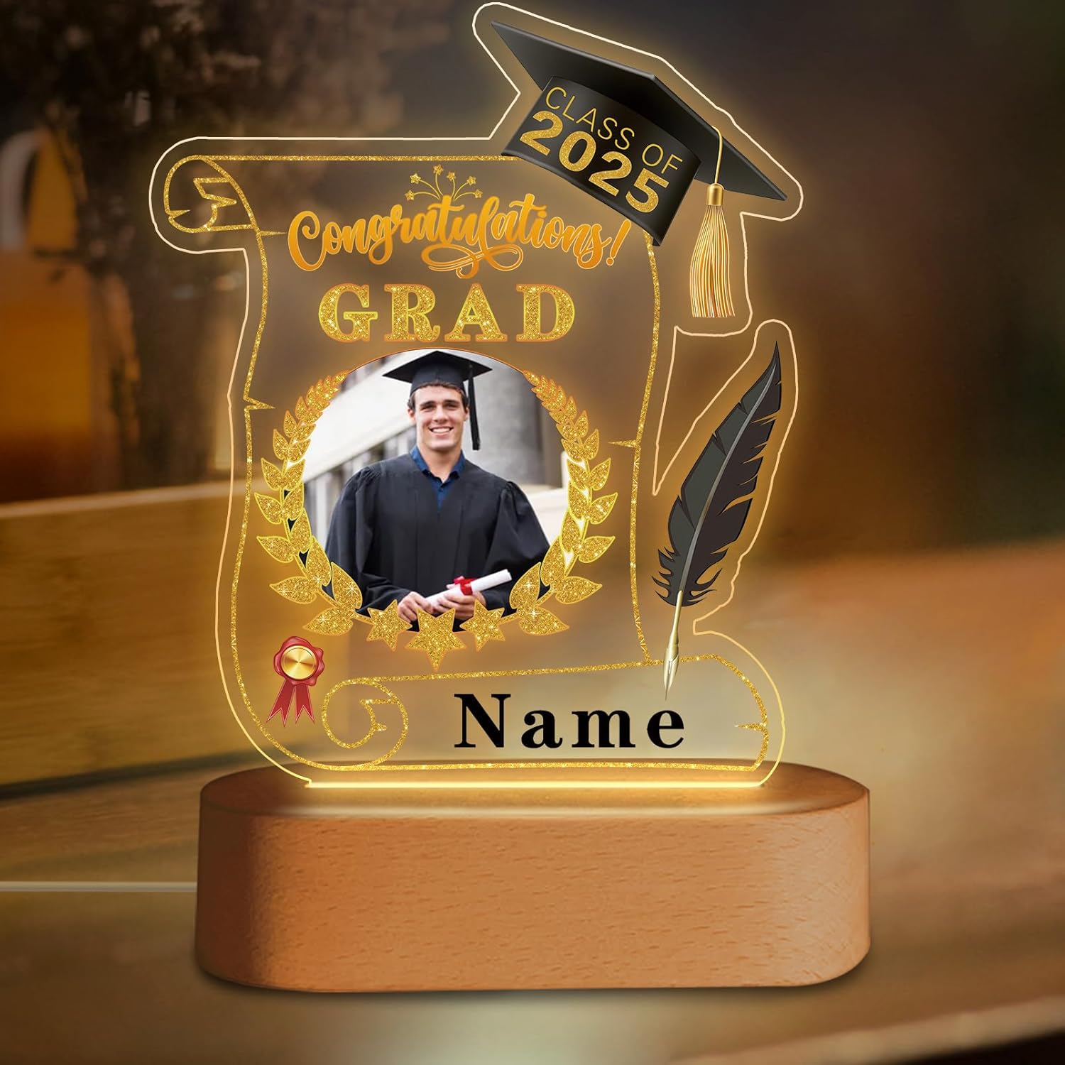 Custom Graduation Gift Night Light with Photo Personalized Acrylic LED Light Congrats Grad Gift Class of 2025