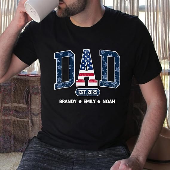 Personalized Dad Shirts Custom Dad Est Shirt with Kids Names Grandpa Papa Shirts Birthday Fathers Day Shirt for Daddy