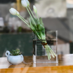 Clear Acrylic Book Vase for Flowers, Transparent Flower Vase for Home Decor, Simplicity Bookshelf Decor, Unique Stuff for Book Lovers, Difference Maker, Gift to Motivate
