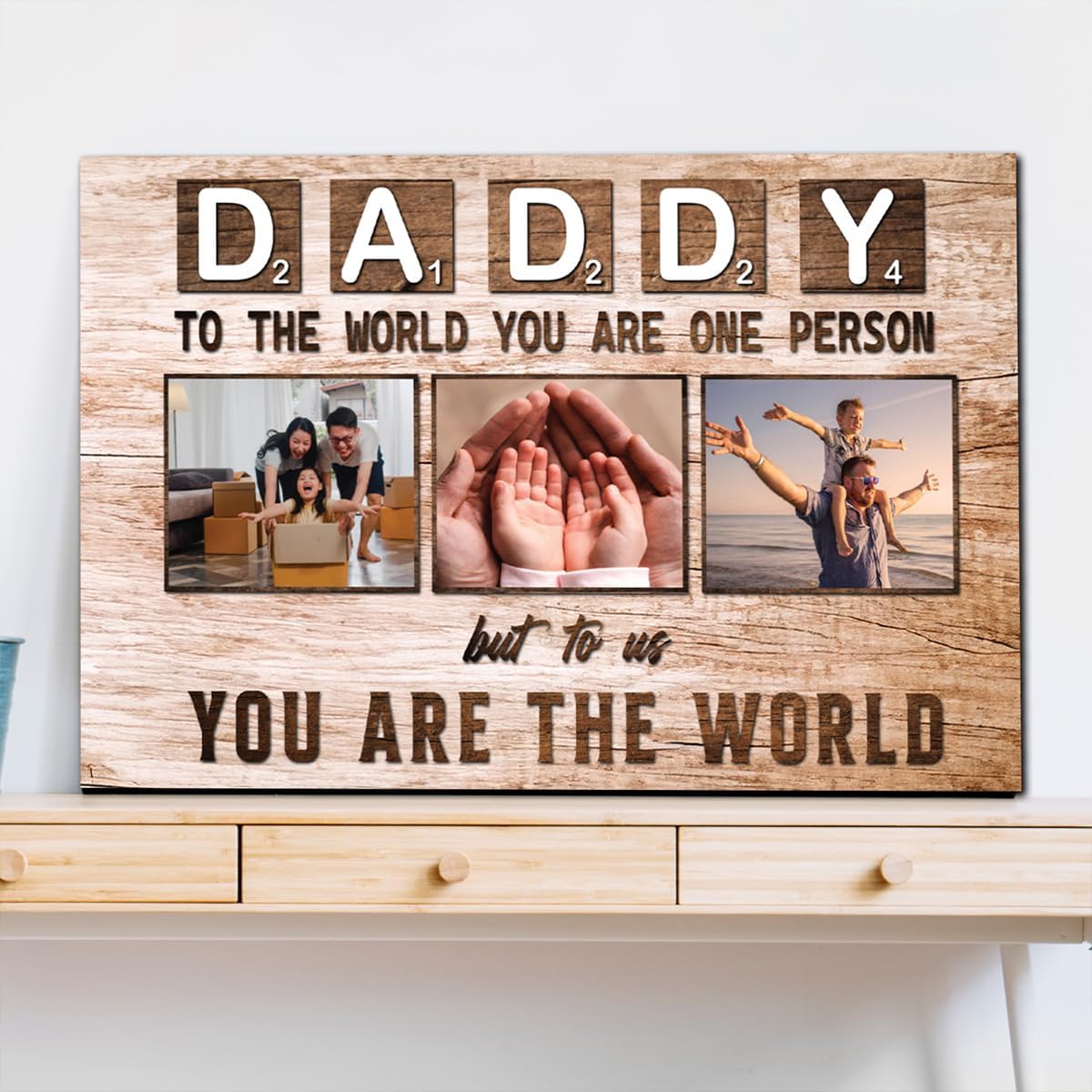 Personalized Dad Canvas With Photos, Fathers Day Canvas From Daughter, Daddy Gifts From Son, Happy Fathers Day Art From Kids, Father's Day Poster For Dad Grandpa Husband, Sentimental Dad Gifts