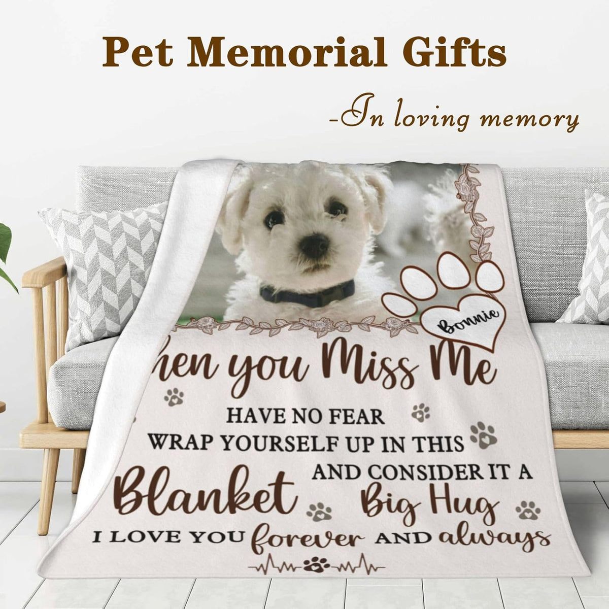 Custom Pet Memorial Blanket with Photo,Personalized Dog/Cat Loss Sympathy Gift,Pet Loss Bereavement Remembrance Gifts,Flannel Throw Blanket with Pictures