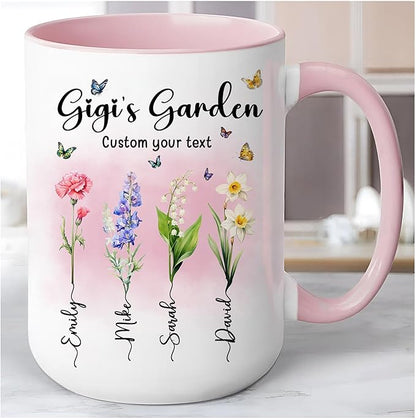 Personalized Mama Mug with Custom Kid Names and Text, Mama's Garden Mug 11oz 15oz, Customized Mother's Day Coffee Cups for Grandma Mug, Gifts for Mimi Gigi Mom Nana from Kids Grandkids on Mother's Day