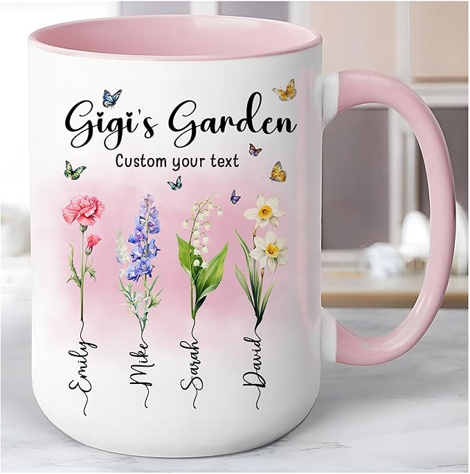 Personalized Mama Mug with Custom Kid Names and Text, Mama's Garden Mug 11oz 15oz, Customized Mother's Day Coffee Cups for Grandma Mug, Gifts for Mimi Gigi Mom Nana from Kids Grandkids on Mother's Day