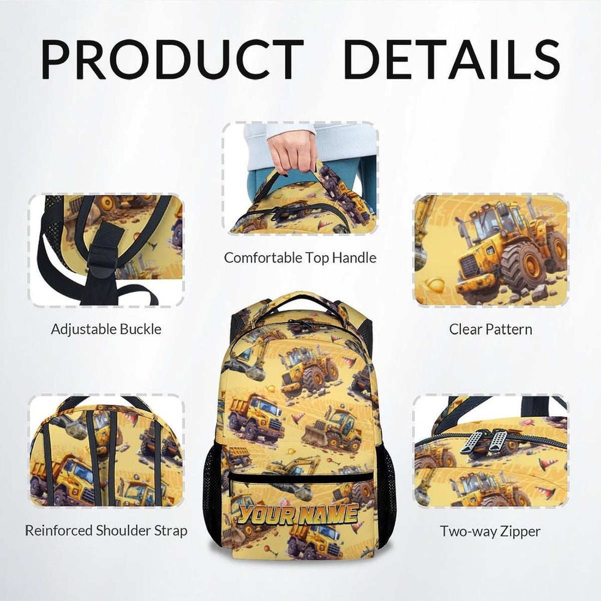 Backpack for Boys - Personalized Construction Backpacks with Name for Boys - Custom Toddler Bookbag Gifts for Son - Truck School Bag for Kindergarten/Preschool/Elementary