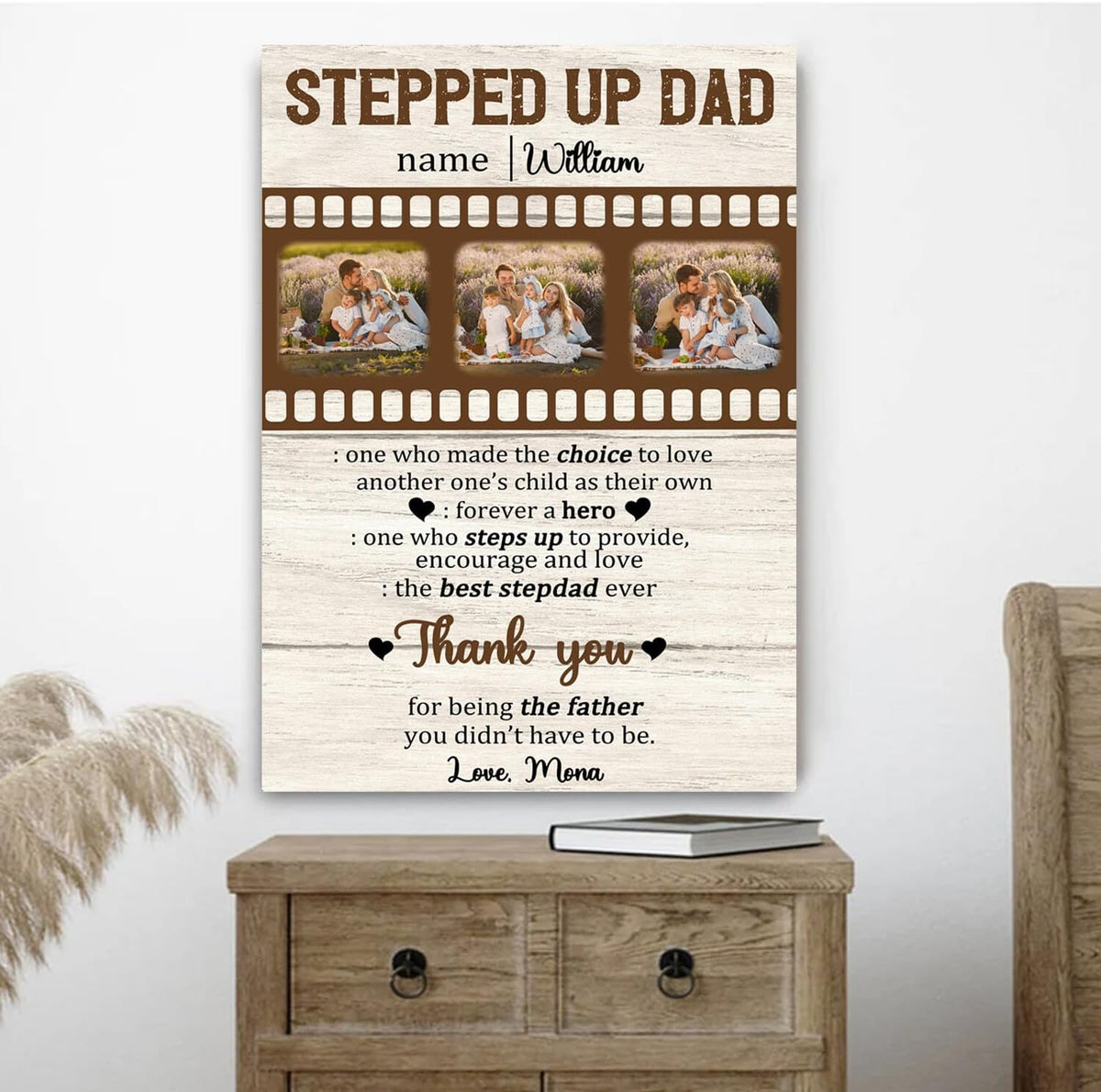 Personalized Father's Day Gifts For Stepdad, Stepped Up Dad Canvas, StepDad Photo Collage Poster, Canvas For Stepdad, Father's Day Poster, Step Dad Birthday Gift From Kids