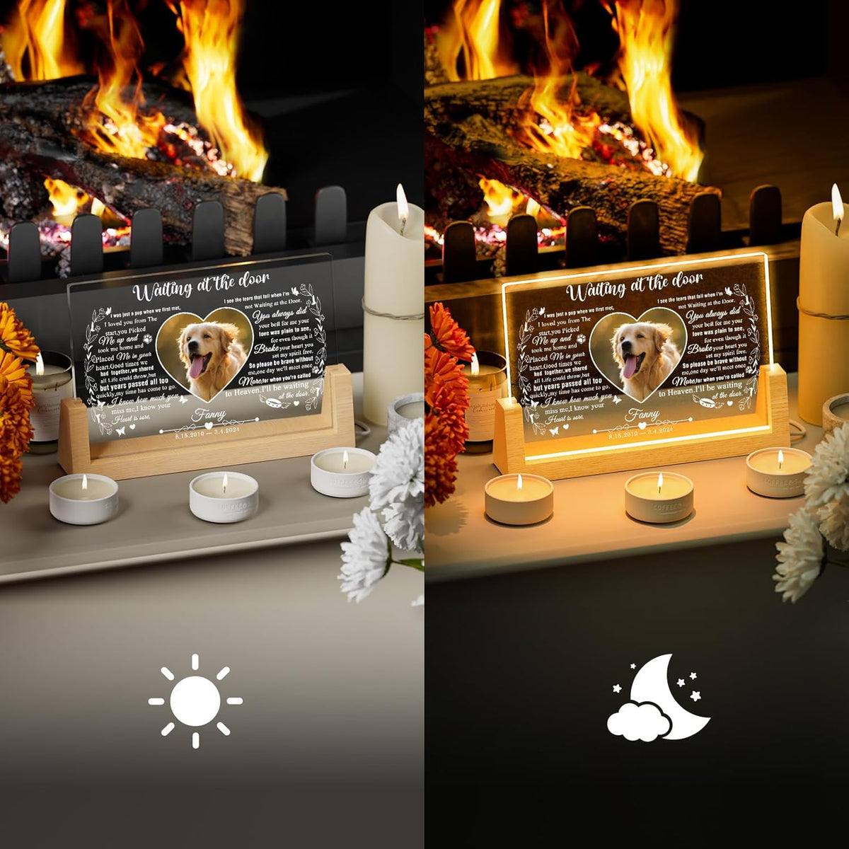 Personalized Waiting at the door Pet Memorial Gifts - in Memory of Dog Night Lights, Custom Dog Memorial Gifts for Loss of Dog, Pet Loss Gifts, Memorial Plaques for Dogs, Pet Text&Heart Memorial Gifts