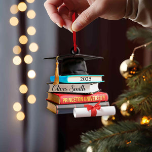 Personalized Graduation Ornament 2025, Custom Name Grad Cap w/Books Scroll Acrylic 2D Ornaments, Class of 2025 Graduated Keepsake, High School College Bachelor Congratulation Christmas Xmas Gifts