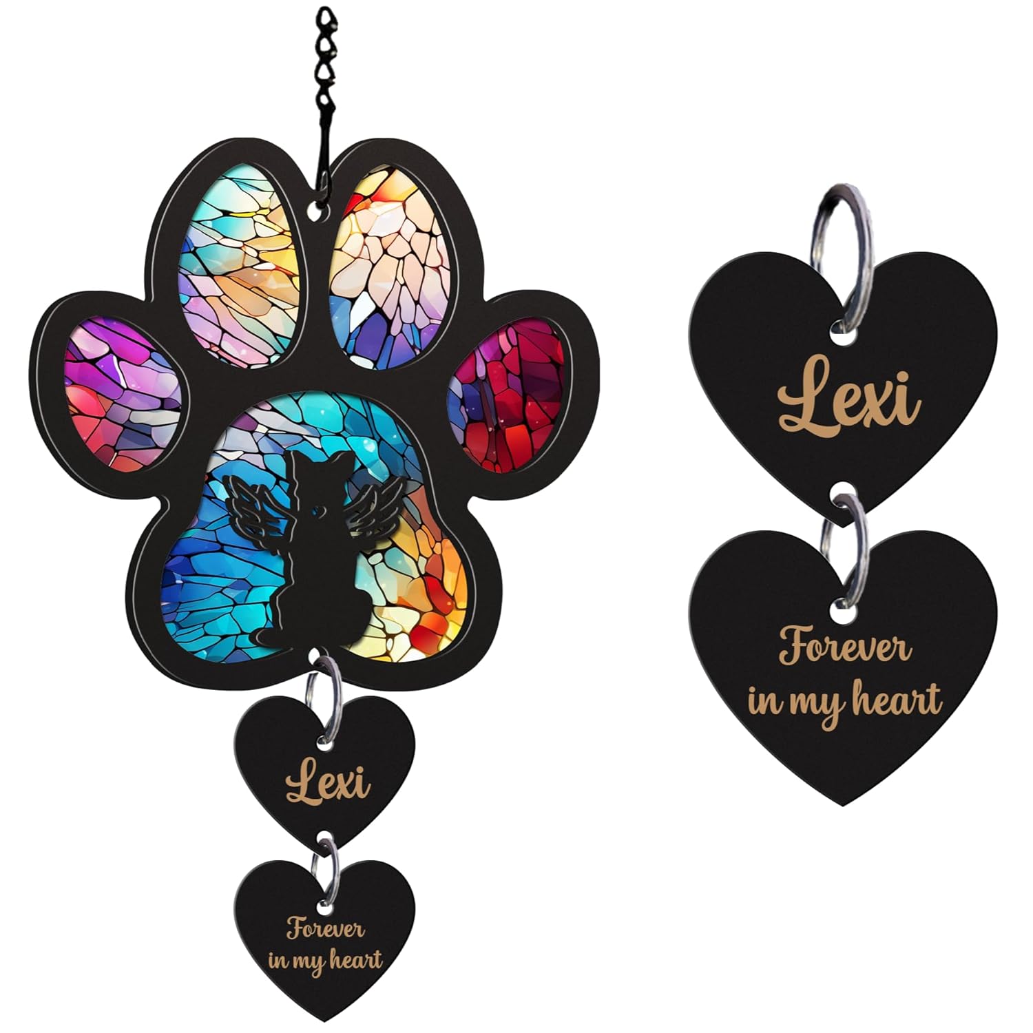 Dog Paw Pet Memorial Suncatcher, Wooden Hearts Customized With Dog Breed, Name And Message, Loss Of Dog Sympathy Gift, Dog Remembrance Gift, Dog Memorial, Dog Memorial Gifts For Loss Of Dog