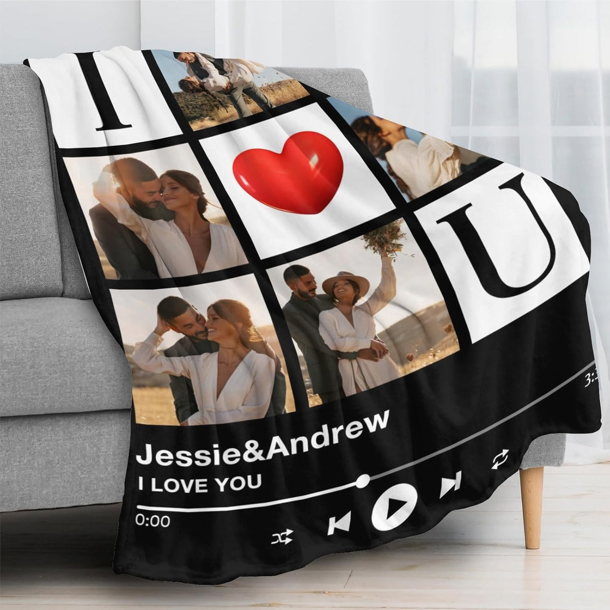 Personalized Spotify Code Music Blanket with Photo for Couples, Bridal Shower Gifts for Bride to Be, I Love You Wedding Gifts for Newlyweds Just Married Gifts Wedding Throw Blanket