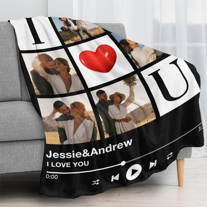 Personalized Spotify Code Music Blanket with Photo for Couples, Bridal Shower Gifts for Bride to Be, I Love You Wedding Gifts for Newlyweds Just Married Gifts Wedding Throw Blanket