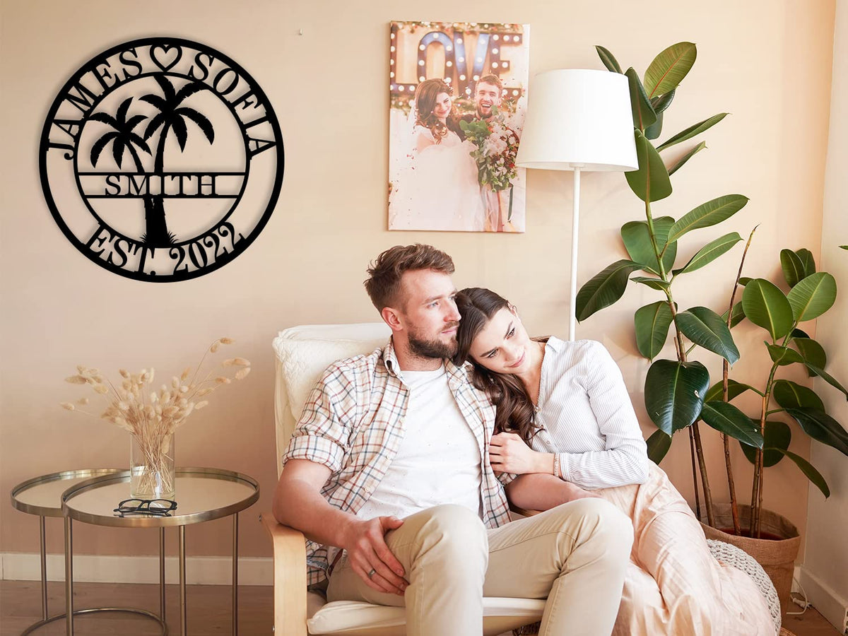 Personalized Metal Palm Tree Sign, Custom Signs Outdoor Palm Tree, Personalized Palm Tree Sign, Metal Palm Anniversary Gift, Palm Tree Metal Wall Art, Custom Metal Sign with Palm Tree