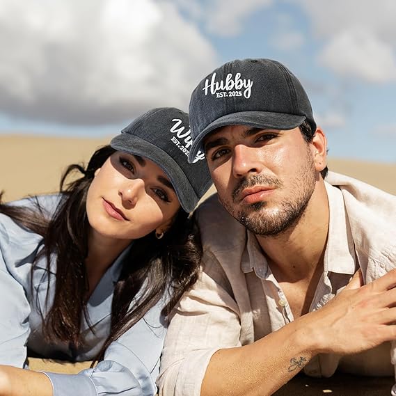 Hubby and Wifey Hats for Mr and Mrs, Engagement Anniversary Honeymoon Wedding Gifts Newlyweds Couples Baseball Cap