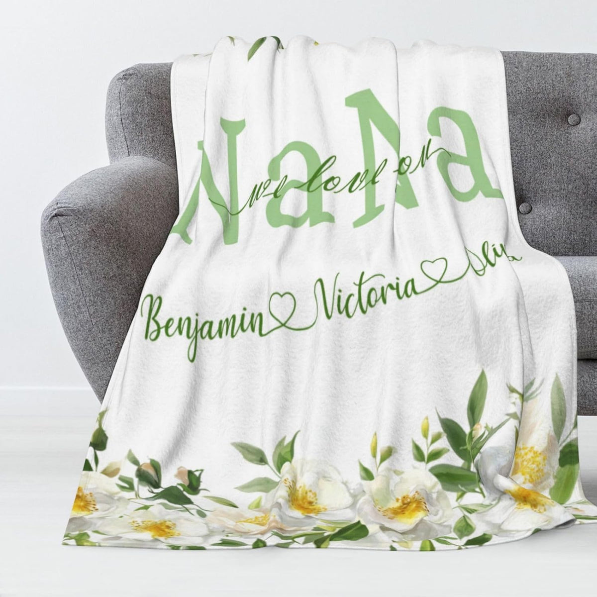 Mothers Day Birthday Gifts for Mom Personalized Blanket with Name for Grandma Birthday Gift for Grandmother Mom Nana Gigi Mimi Mommy Blanket (Yellow)