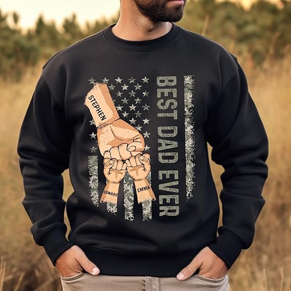 Personalized Dad Shirt with Kids Name, Custom Fathers Day Fist Bump Shirt, Christmas Fathers Day Dad Grandpa Gift
