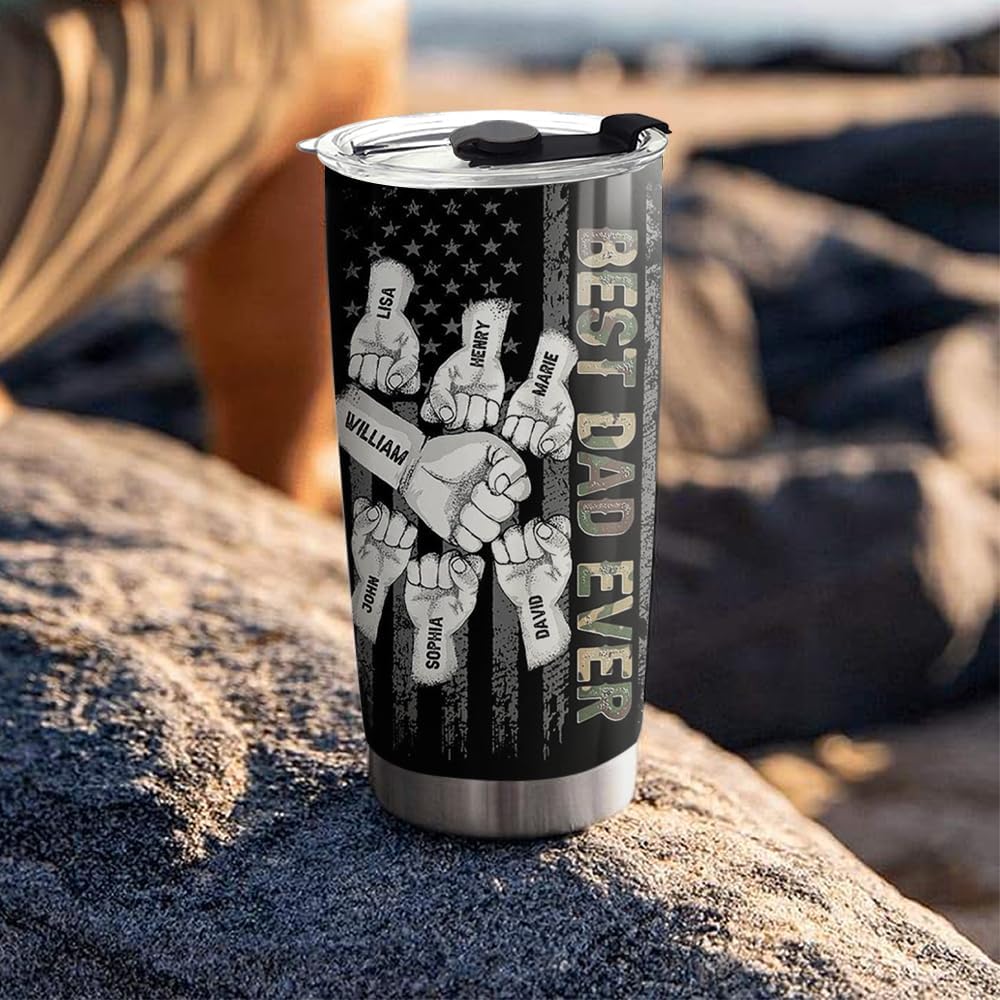 Personalized Dad Tumblers with Kids Name, Fathers Day Tumbler Gift for Fathers Day, Best Dad Ever Tumbler, Dad's Fist Bump with Kids Name, Custom Christmas Gifts for Father