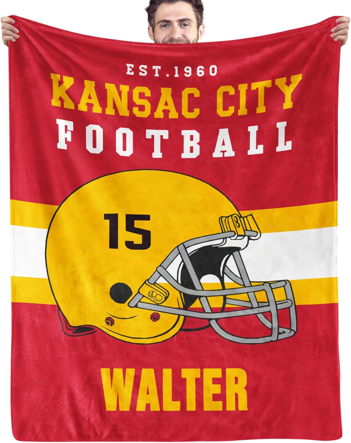 Custom Football Blanket Personalized with Name City and Helmet Number Soft Flannel Football Throw Blankets Gifts for Teen Boys Athletes Fans Kids Adult