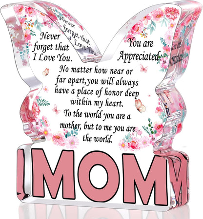Mothers Day Gifts for Mom Birthday Gifts for Mom from Daughter Son, Mom Birthday Ideas Gift Unique Christmas Best Mom Ever Gift New Mom Single Mom Stepmom Butterfly Shaped Acrylic Plaque Sign