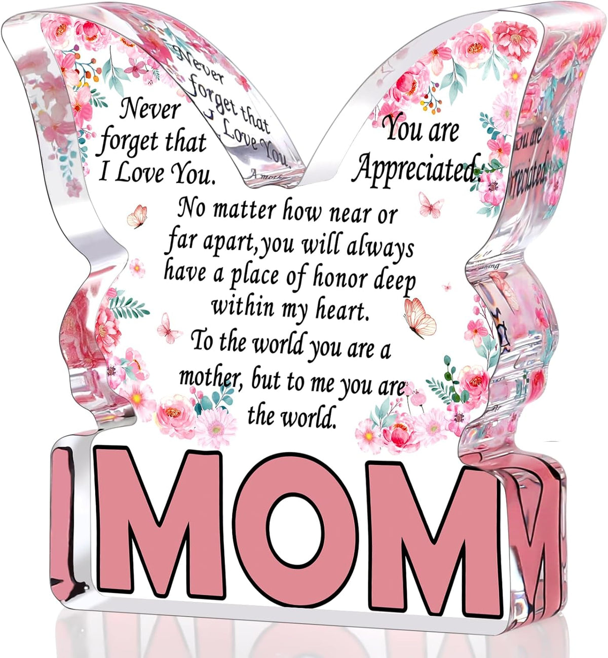 Mothers Day Gifts for Mom Birthday Gifts for Mom from Daughter Son, Mom Birthday Ideas Gift Unique Christmas Best Mom Ever Gift New Mom Single Mom Stepmom Butterfly Shaped Acrylic Plaque Sign