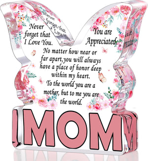 Mothers Day Gifts for Mom Birthday Gifts for Mom from Daughter Son, Mom Birthday Ideas Gift Unique Christmas Best Mom Ever Gift New Mom Single Mom Stepmom Butterfly Shaped Acrylic Plaque Sign
