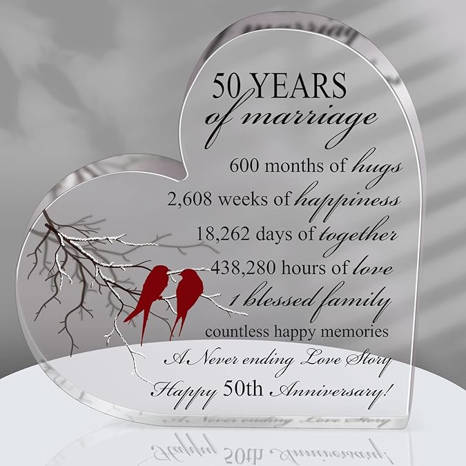 Years of Marriage Gift Wedding Anniversary Heart Marriage Keepsake Decoration Gift for Couple Parent Women Mom Husband Wife