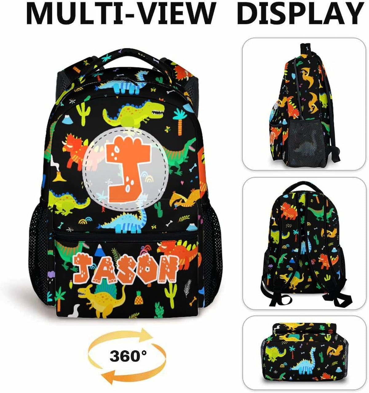 Kids Boys Backpack for School, Personalized Dinosaur Backpacks for Children Toddler Boy , Custom Initial Monogram Bookbag for Preschool Kindergarten Primary Elementary