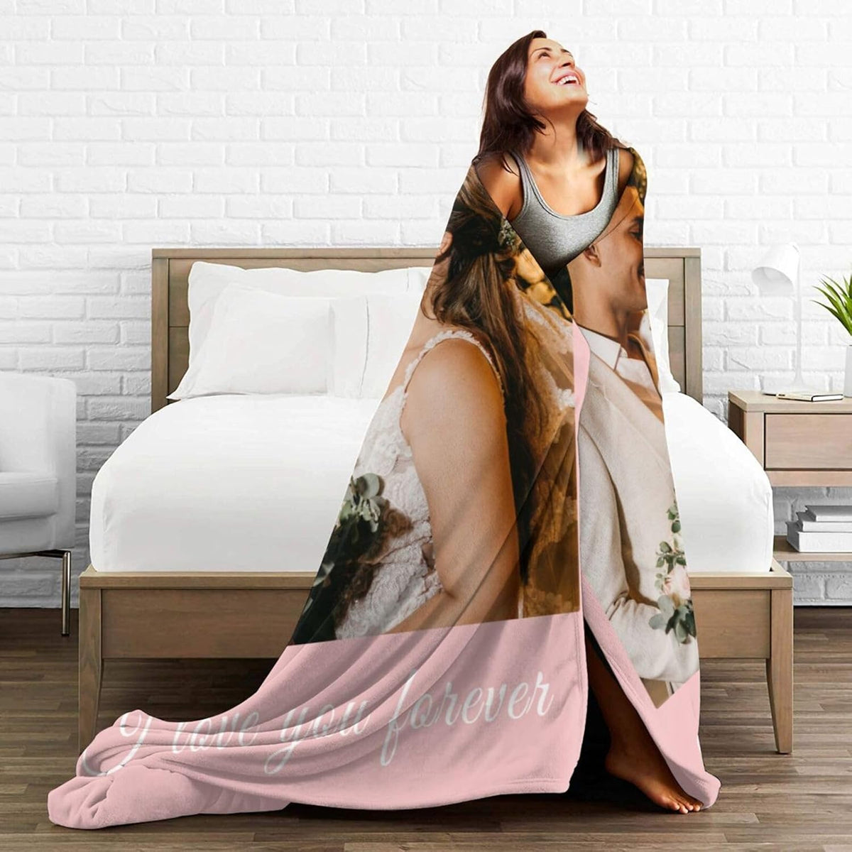 Custom Blanket with Picture Text, Personalized 1 Photo Blanket, HD Printing Customized Flannel Throw Blanket Gifts for Mom Dad Couple Girlfriend Boyfriend Wife Husband Christmas