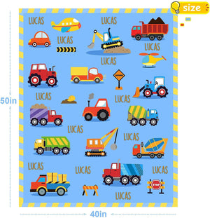 Construction Toddler Blanket for Boys Girls Lightweight Baby Kids Blanket Cute Soft Small Truck Car Blankets Comfy Fleece Flannel Plush Blue Throw Blankets Gifts