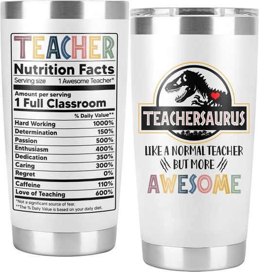 Teacher Cup Tumbler - Gifts for Women Men, Thank You Gift Ideas for Teachers, Teachersaurus Gifts From Student - Tumbler Best Teachers Day Week Appreciation Gift